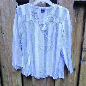Splendid Woman's XL White, Lavender & Blue striped popover blouse